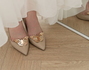 Belles pinces à chaussures papillon miroir, pinces à chaussures sur le thème papillon pour fête de mariage, idée d'enterrement de vie de jeune garçon pour des chaussures, pinces à chaussures papillon