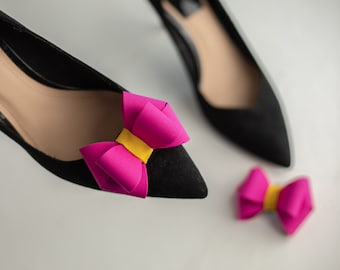 Beautiful Pink Bow Shoe Clips for Womens Pumps, Fuchsia Shoe Clips Wedding, Dark Pink Bow ,Bridesmaid Shoe Clips, Pink Wedding Shoe Clips