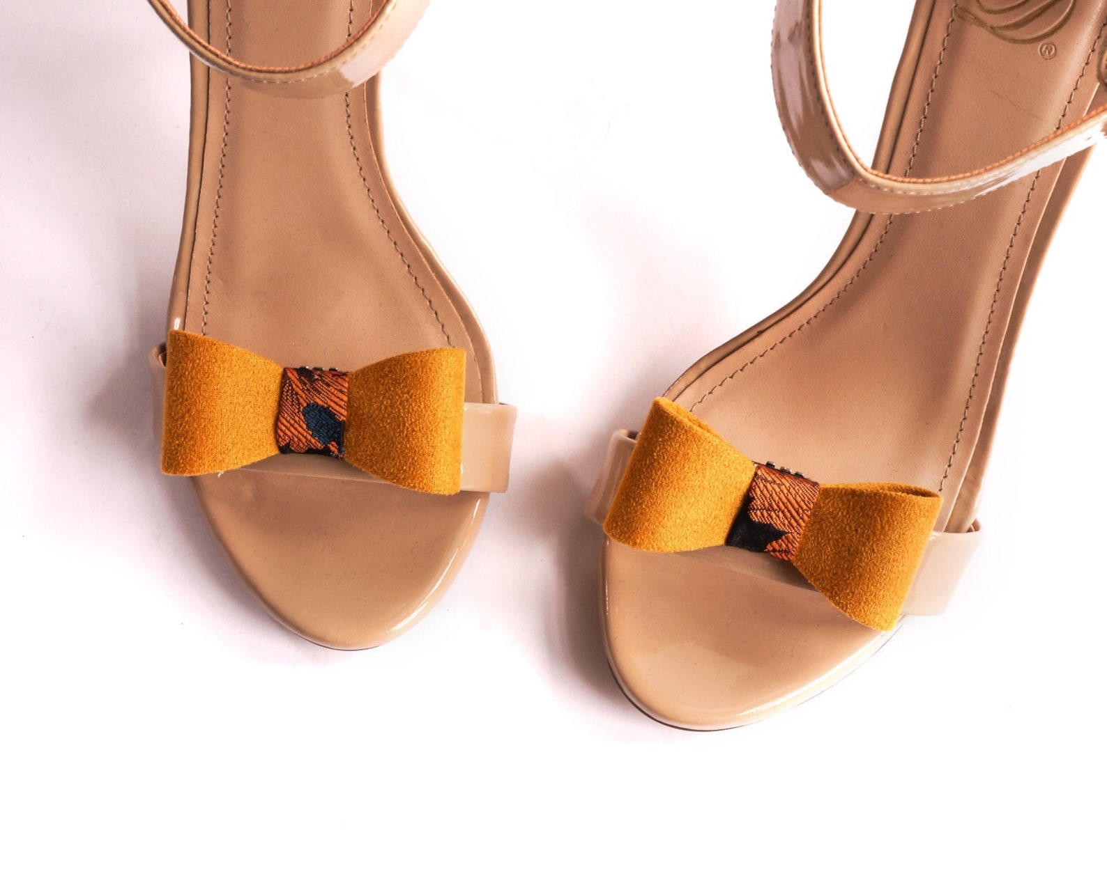 Suede Fabric Mustard Shoe Bows with Floral Fabric Faux Etsy