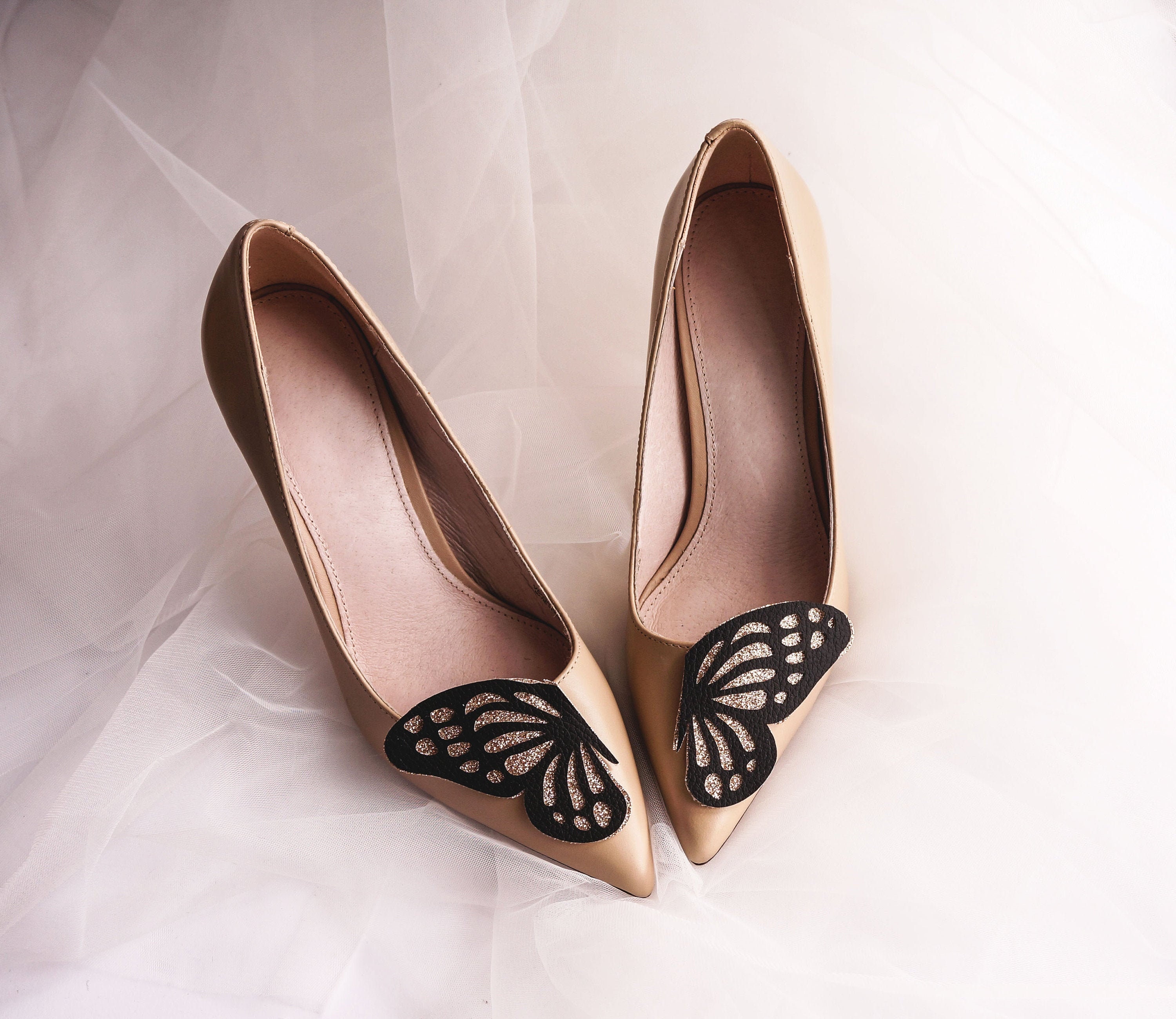 Black and Gold Butterfly Shoe Clips Faux Leather Butterfly Etsy