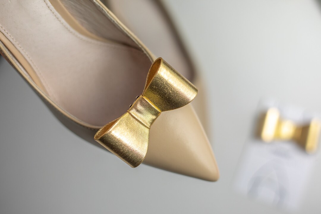 Metallic Fabric Bow Shoe Clips, Gold Shoe Clips for Women, Gold Bridal Shoes, Bridal Shoe Clips
