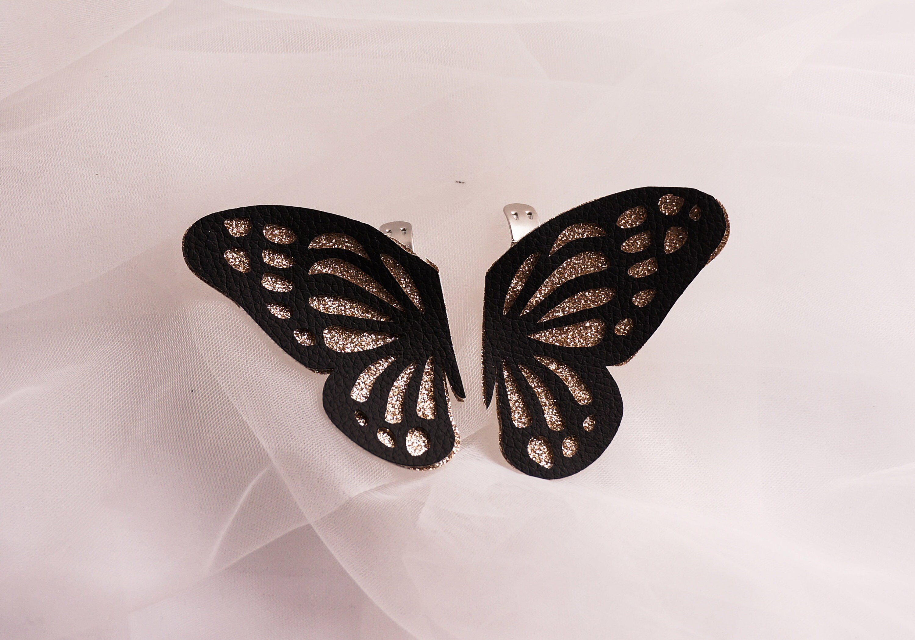 Black and Gold Butterfly Shoe Clips Faux Leather Butterfly Etsy