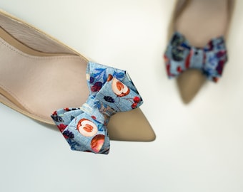 Blue Fruit Fabric Shoe Clips for Summer, Summer Fruits Bow Shoe Clips for Women, Blue Bow Shoe Clips, Bridal Shoe Clips, Wedding Shoe Clips