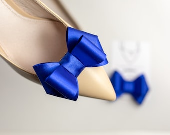 Cobalt Blue Shoe Clips, Deep Blue Color Clip Bows for Shoes, Handmade Shoe Clips by Coquet, Shoe Clips Wedding, Something Blue for Bride