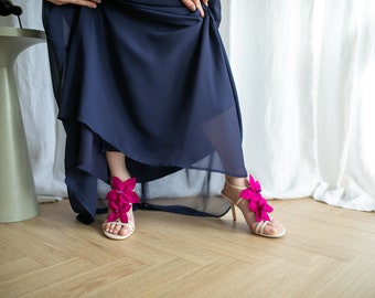 2 Stück rote Schuhclips mit Blumenmuster, handgefertigtes Brautaccessoire, 4er-Set, Schuhclips
