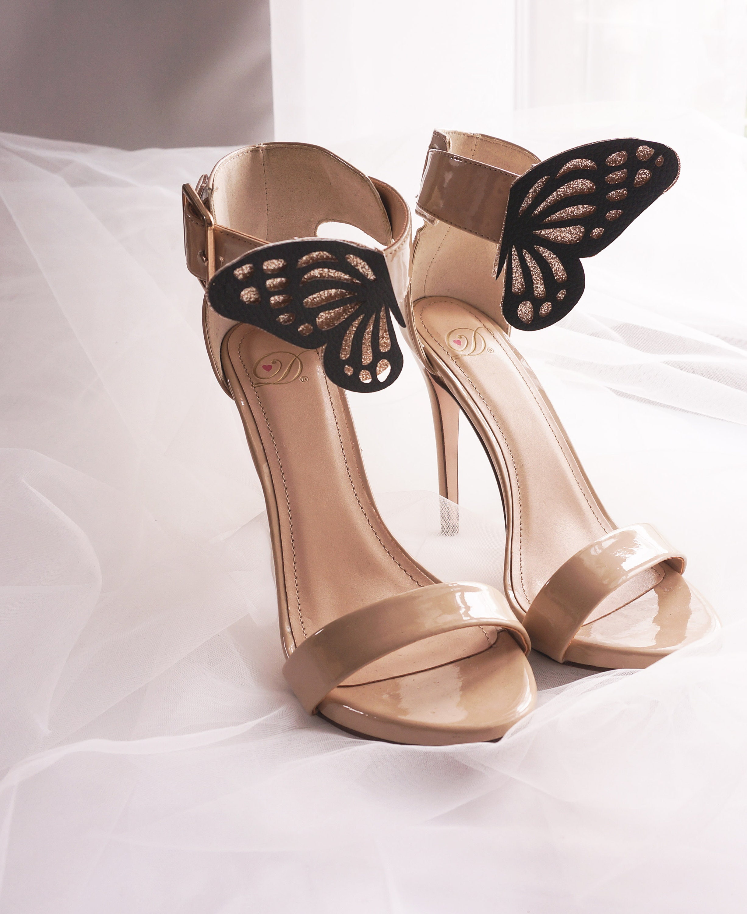 Black and Gold Butterfly Shoe Clips Faux Leather Butterfly Etsy