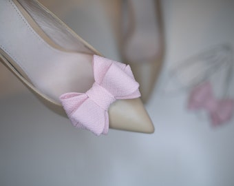 Pink Wedding Bow Shoe Clips, Blush Wedding Shoe Clips for Women, Powder Pink Bows, Textured Fabric Bridal Shoe Clips, Wedding Shoe Clips