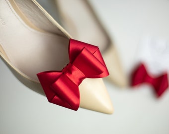 Fermagli per scarpe da sposa in tessuto satinato, fermagli per scarpe con fiocco in raso rosso per sandali da sposa, fermagli per scarpe rossi per donna, fermagli per scarpe con tacchi alti rossi per matrimonio
