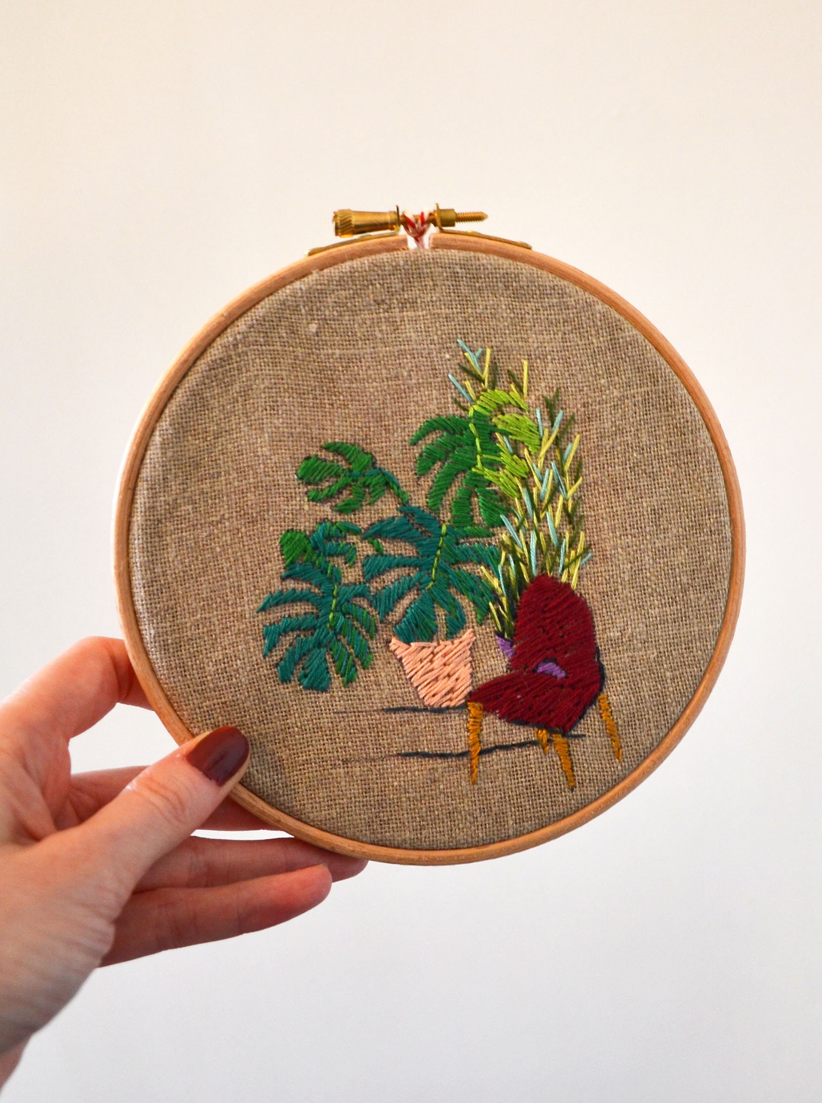 Monstera Deliciosa - Tambour Brodé Pour Décoration Murale