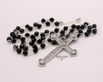 Gothic long rosary large cross necklace