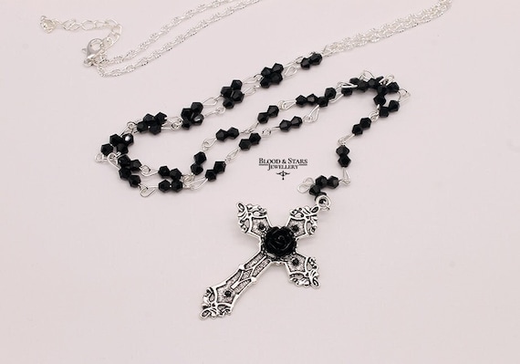 Red & Black Gothic Rosary Necklace Long Gothic Cross Beaded Romantic Goth  Jewelry - AliExpress