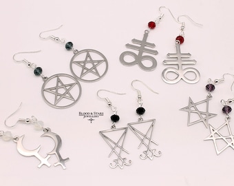 Gothic Satanic Sigil Lucifer Satan Hexagram Lilith Inverted Pentagram Occult Earrings