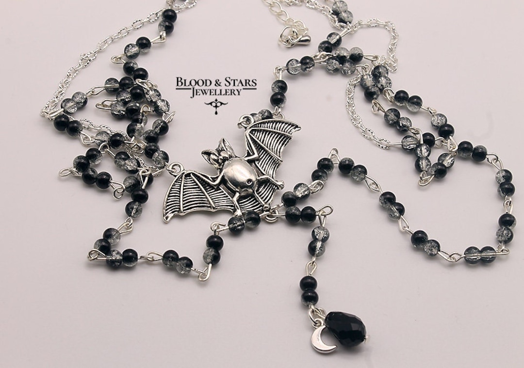 Vampire Bat Double Layered Black Silver Moon Necklace - Etsy