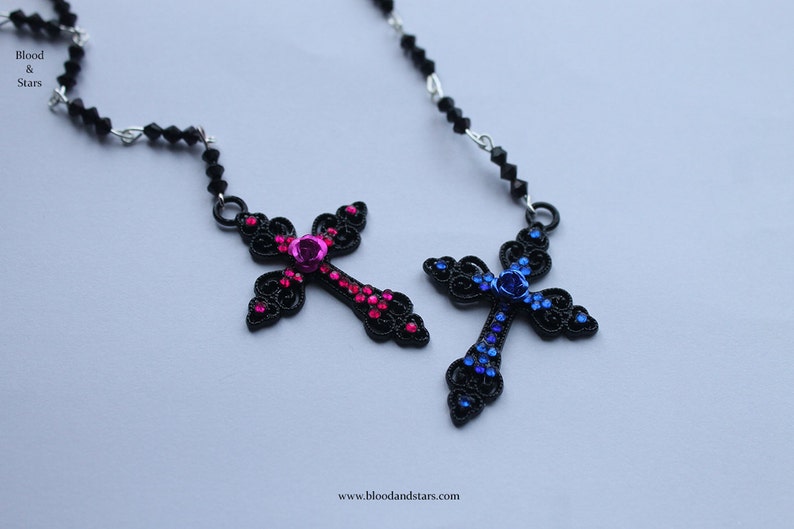 Gothic Rosary Black Rose Cross Necklace Etsy
