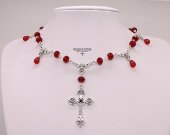 Gothic Red Cross Filigree Ornate Necklace