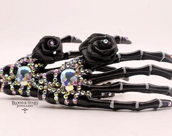 Gothic Skeleton Hand Crystal Skull Hair Clip Halloween Accessory