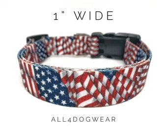 Patriotic Dog Collar, American Flag Dog Collar, Red White & Blue Stars and Stripes Dog Collar 1" wide