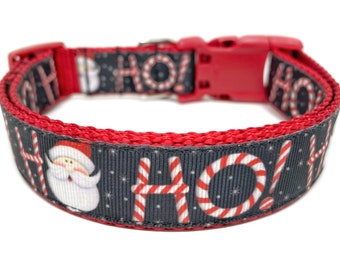 Christmas Dog Collar - Santa Dog Collar - Ho Ho Ho Dog Collar - Personalized Dog Collar - Engraved Dog Buckle Optional