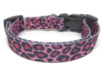 Pink Leopard Print Dog Collar, Leopard Dog Collar, Animal Print Dog Collar, Dog Gift, Small  5/8" wide Dog Collar