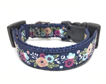 Flower Dog Collar Adjustable Girly - 3/4" Wide Dog Collar