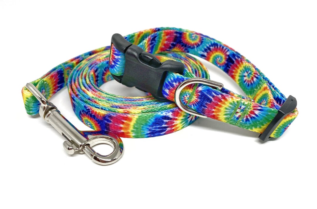 Tie Dye Dog Leash & Collar Set 5/8 Wide Rainbow Dog Etsy