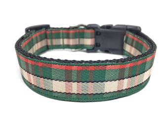 Christmas Dog Collar - Plaid Dog Collar - Red & Green Dog Collar Adjustable - Personalized Dog Collar - Engraved Dog Buckle Optional