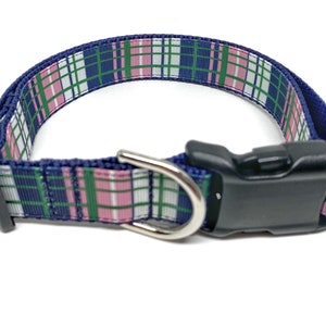 Preppy Plaid Blue Green Pink Dog Collar Adjustable image 5