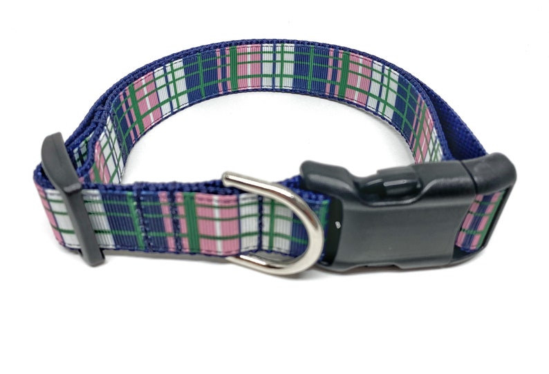 Preppy Plaid Blue Green Pink Dog Collar Adjustable image 5