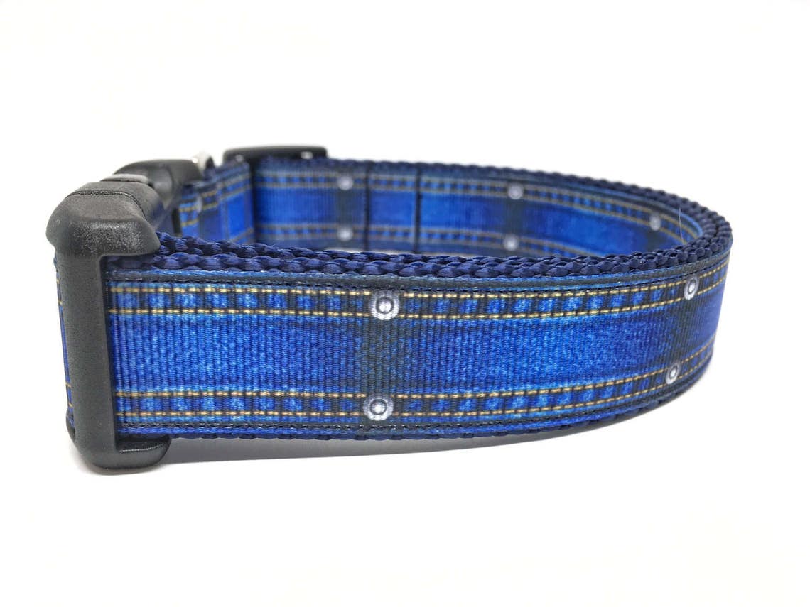 Faux Blue Jean Dog Collar Adjustable Etsy