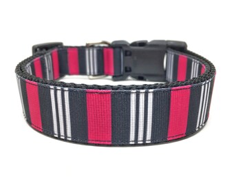 Pink Black & White stripped Girl Dog Collar Adjustable - Personalized Dog Collar - Engraved Dog Buckle Optional