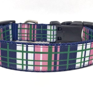 Preppy Plaid Blue Green Pink Dog Collar Adjustable image 6