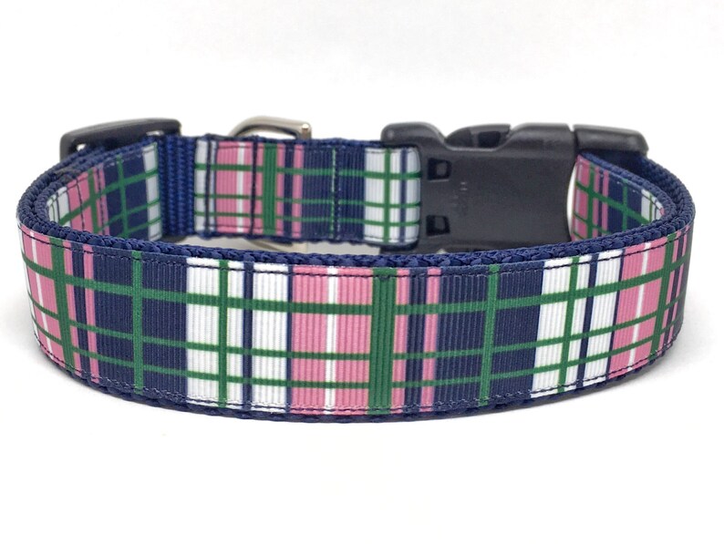 Preppy Plaid Blue Green Pink Dog Collar Adjustable image 6