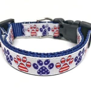 Patriotic Paw Prints Dog Collar Adjustable July 4th / Memorial Day Small Dog Collar Patriotic Dog Collar image 1