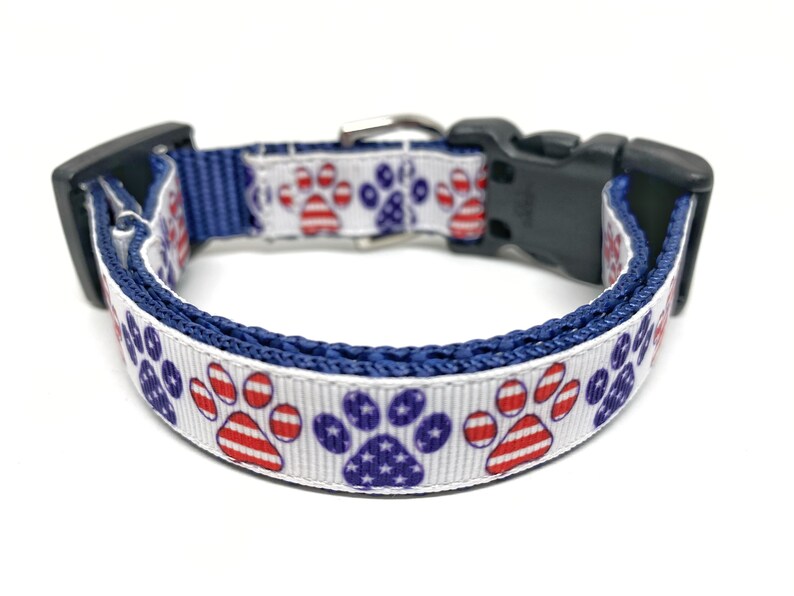 Patriotic Paw Prints Dog Collar Adjustable July 4th / Memorial Day Small Dog Collar Patriotic Dog Collar image 1