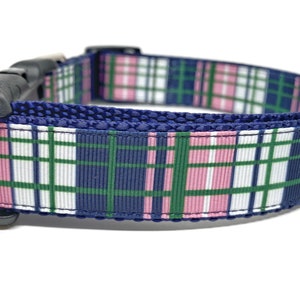 Preppy Plaid Blue Green Pink Dog Collar Adjustable image 4