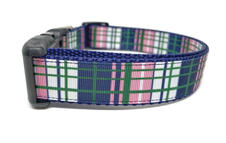 Preppy Plaid Blue Green Pink Dog Collar Adjustable image 4