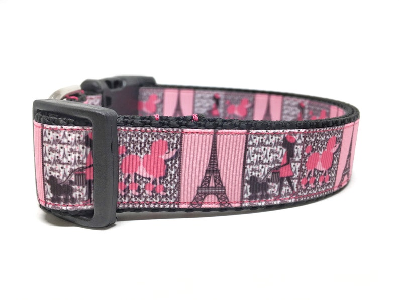 Poodles In Paris Eiffel Tower Girl Dog Collar Adjustable image 2