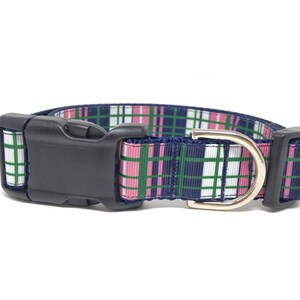 Preppy Plaid Blue Green Pink Dog Collar Adjustable image 3