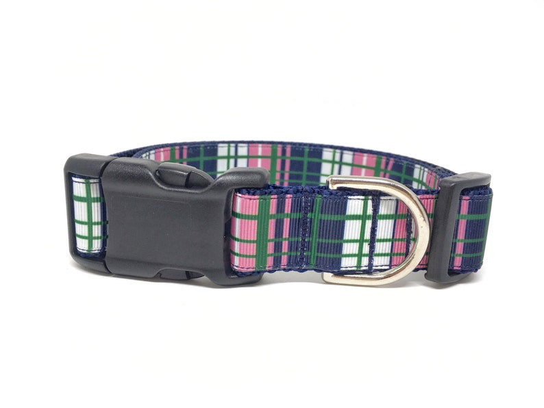 Preppy Plaid Blue Green Pink Dog Collar Adjustable image 3