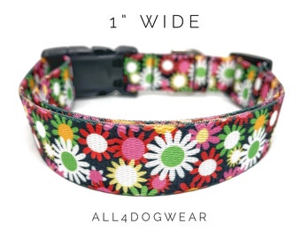 Daisy Dog Collar 1" wide - Floral Dog Collar - Dog Collar