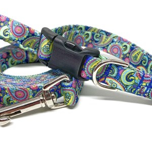 Paisley Dog Leash & Collar Set 5/8&quot; wide, Summer Dog Collar to make your Pup look Stylish, Engraved Dog Buckle Option