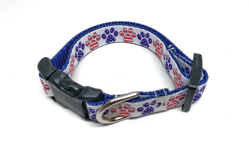 Patriotic Paw Prints Dog Collar Adjustable July 4th / Memorial Day Small Dog Collar Patriotic Dog Collar image 5