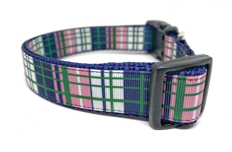 Preppy Plaid Blue Green Pink Dog Collar Adjustable image 8