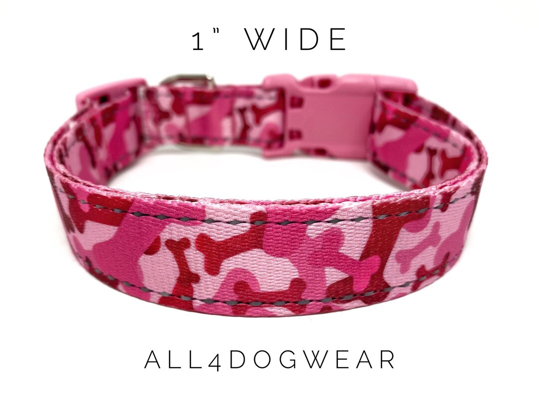 Pink Camo Dog Collar 1 Wide Pink Bone Camouflage Dog Collar Reflective