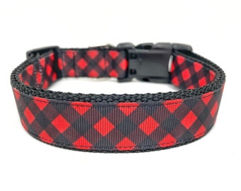 Plaid Dog Collar - Red Dog Collar - Plaid Dog Collar - Adjustable