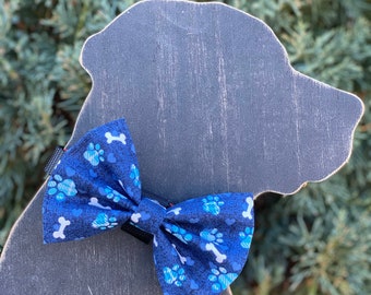Paw Prints & Bones Dog Bow Tie - Bone and Paw Bow Tie - Dog Accessory - Blue Bow Tie
