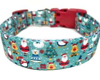 Christmas Dog Collar 1" wide - Santa Dog Collar - Patterned Webbing Dog Collar - Dog Collar