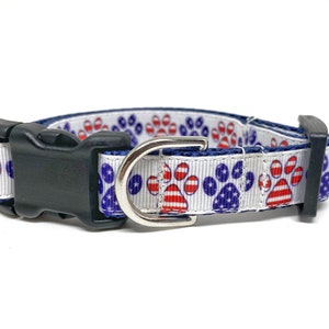 Patriotic Paw Prints Dog Collar Adjustable July 4th / Memorial Day Small Dog Collar Patriotic Dog Collar image 3