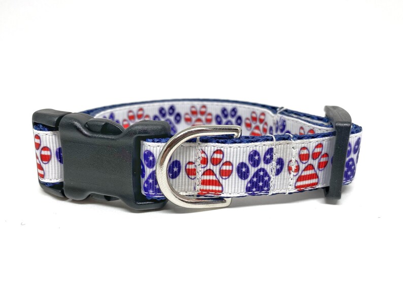 Patriotic Paw Prints Dog Collar Adjustable July 4th / Memorial Day Small Dog Collar Patriotic Dog Collar image 3