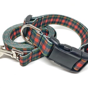 Christmas Plaid Dog Collar & Leash Set - Plaid Dog Collar 1&quot; wide